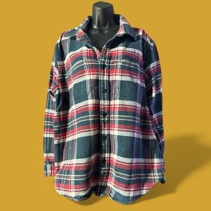 Brooks Brothers Red, White and Blue Plaid OverShirt- Size XL